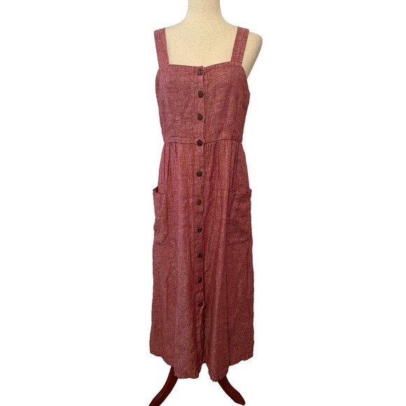 Rachel Zoe Dresses & Skirts - Rachel Zoe Women’s Dress Size 4 Red 100% Linen Button Front Midi Pockets Minimal